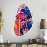 Pink and Blue Explosions Of Color - Asymmetric Metal Wall Clock