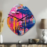 Pink and Blue Explosions Of Color - Asymmetric Metal Wall Clock