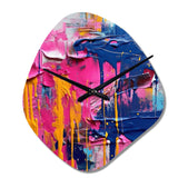 Pink and Blue Explosions Of Color - Asymmetric Metal Wall Clock