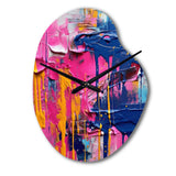 Pink and Blue Explosions Of Color - Asymmetric Metal Wall Clock