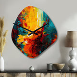 Yellow and Turquoise Journey Of Abstraction II - Asymmetric Metal Wall Clock