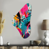 Pink and Turquoise Abstract Enigma I - Asymmetric Metal Wall Clock