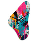 Pink and Turquoise Abstract Enigma I - Asymmetric Metal Wall Clock