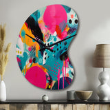 Pink and Turquoise Abstract Enigma I - Asymmetric Metal Wall Clock