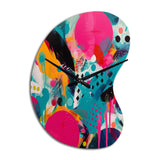 Pink and Turquoise Abstract Enigma I - Asymmetric Metal Wall Clock
