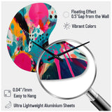 Pink and Turquoise Abstract Enigma I - Asymmetric Metal Wall Clock