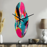 Pink and Turquoise Abstract Enigma I - Asymmetric Metal Wall Clock