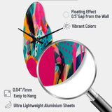 Pink and Turquoise Abstract Enigma I - Asymmetric Metal Wall Clock