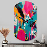 Pink and Turquoise Abstract Enigma I - Asymmetric Metal Wall Clock