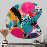 Pink and Turquoise Abstract Enigma I - Asymmetric Metal Wall Clock