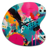 Pink and Turquoise Abstract Enigma I - Asymmetric Metal Wall Clock
