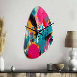 Pink and Turquoise Abstract Enigma I - Asymmetric Metal Wall Clock