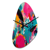 Pink and Turquoise Abstract Enigma I - Asymmetric Metal Wall Clock