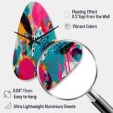 Pink and Turquoise Abstract Enigma I - Asymmetric Metal Wall Clock