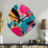 Pink and Turquoise Abstract Enigma I - Asymmetric Metal Wall Clock