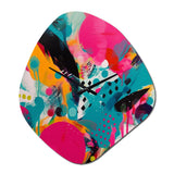 Pink and Turquoise Abstract Enigma I - Asymmetric Metal Wall Clock