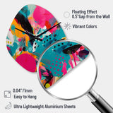 Pink and Turquoise Abstract Enigma I - Asymmetric Metal Wall Clock