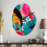 Pink and Turquoise Abstract Enigma I - Asymmetric Metal Wall Clock