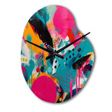 Pink and Turquoise Abstract Enigma I - Asymmetric Metal Wall Clock