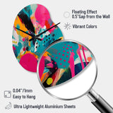 Pink and Turquoise Abstract Enigma I - Asymmetric Metal Wall Clock