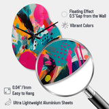 Pink and Turquoise Abstract Enigma I - Asymmetric Metal Wall Clock