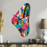 Pink and Turquoise Abstract Enigma II - Asymmetric Metal Wall Clock