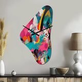 Pink and Turquoise Abstract Enigma II - Asymmetric Metal Wall Clock