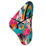 Pink and Turquoise Abstract Enigma II - Asymmetric Metal Wall Clock