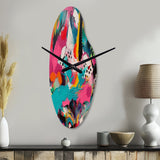 Pink and Turquoise Abstract Enigma II - Asymmetric Metal Wall Clock