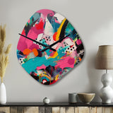 Pink and Turquoise Abstract Enigma II - Asymmetric Metal Wall Clock