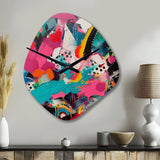 Pink and Turquoise Abstract Enigma II - Asymmetric Metal Wall Clock