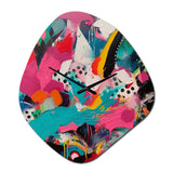 Pink and Turquoise Abstract Enigma II - Asymmetric Metal Wall Clock