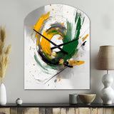 Yellow and Green Abstracted Perspectives III - Asymmetric Metal Wall Clock