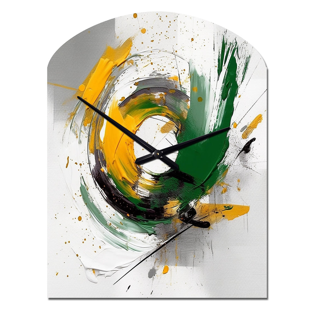Yellow and Green Abstracted Perspectives III - Asymmetric Metal Wall Clock