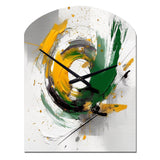 Yellow and Green Abstracted Perspectives III - Asymmetric Metal Wall Clock