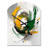 Yellow and Green Abstracted Perspectives III - Asymmetric Metal Wall Clock