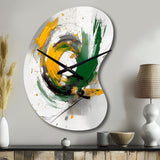 Yellow and Green Abstracted Perspectives III - Asymmetric Metal Wall Clock