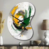 Yellow and Green Abstracted Perspectives III - Asymmetric Metal Wall Clock