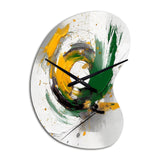 Yellow and Green Abstracted Perspectives III - Asymmetric Metal Wall Clock