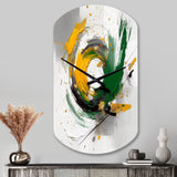 Yellow and Green Abstracted Perspectives III - Asymmetric Metal Wall Clock