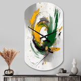 Yellow and Green Abstracted Perspectives III - Asymmetric Metal Wall Clock