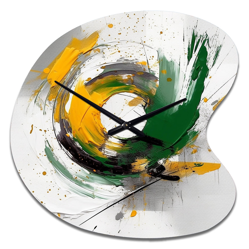 Yellow and Green Abstracted Perspectives III - Asymmetric Metal Wall Clock