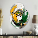 Yellow and Green Abstracted Perspectives III - Asymmetric Metal Wall Clock