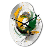 Yellow and Green Abstracted Perspectives III - Asymmetric Metal Wall Clock