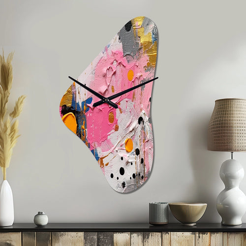 Pink and Grey Geometric I - Asymmetric Metal Wall Clock