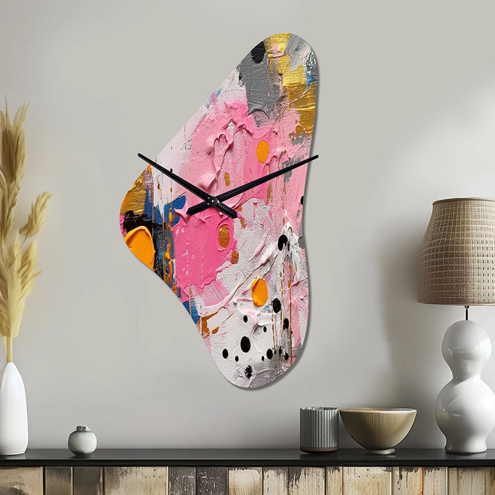 Pink and Grey Geometric I - Asymmetric Metal Wall Clock