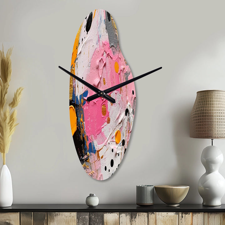 Pink and Grey Geometric I - Asymmetric Metal Wall Clock