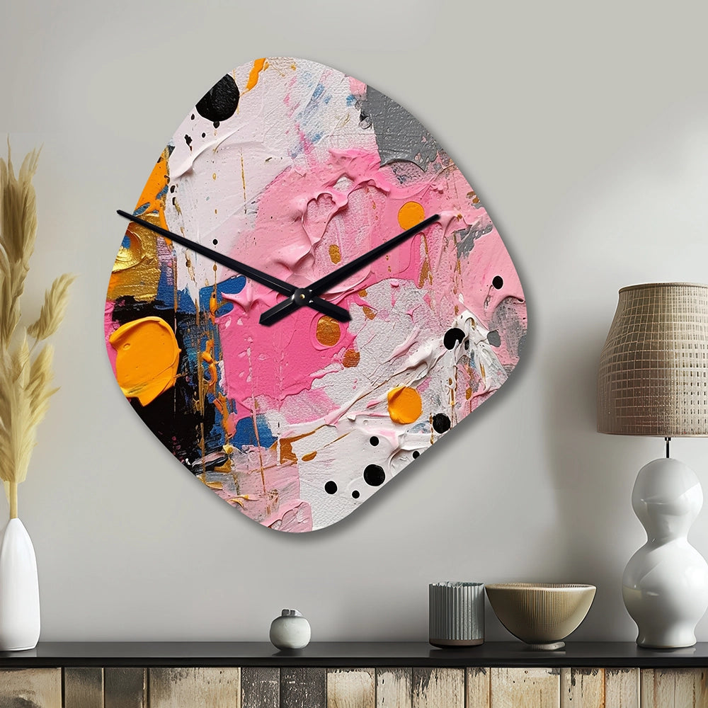 Pink and Grey Geometric I - Asymmetric Metal Wall Clock