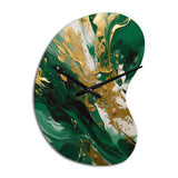Green and Gold Serene Cascade II - Asymmetric Metal Wall Clock