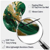Green and Gold Serene Cascade II - Asymmetric Metal Wall Clock